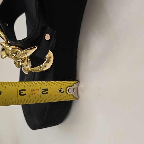 Black Platform Wedge Heel Breathable Beach Flip Flops Gold Chain Thongs - Picture 15 of 15